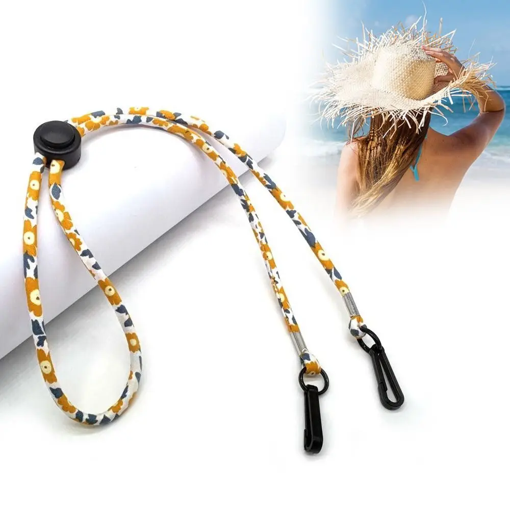 Two Hooks Windproof Hat Strap New Anti-lost Adjustable Hat Retainer Flower Pattern Chin Cord Sunhat