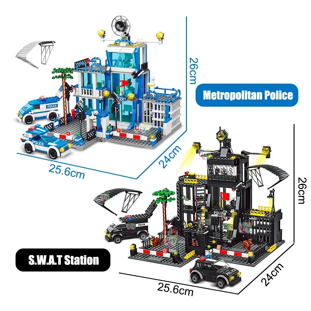 SWAT Police Station Military City Model Set Prison Car Policeman Boat Figures Mo