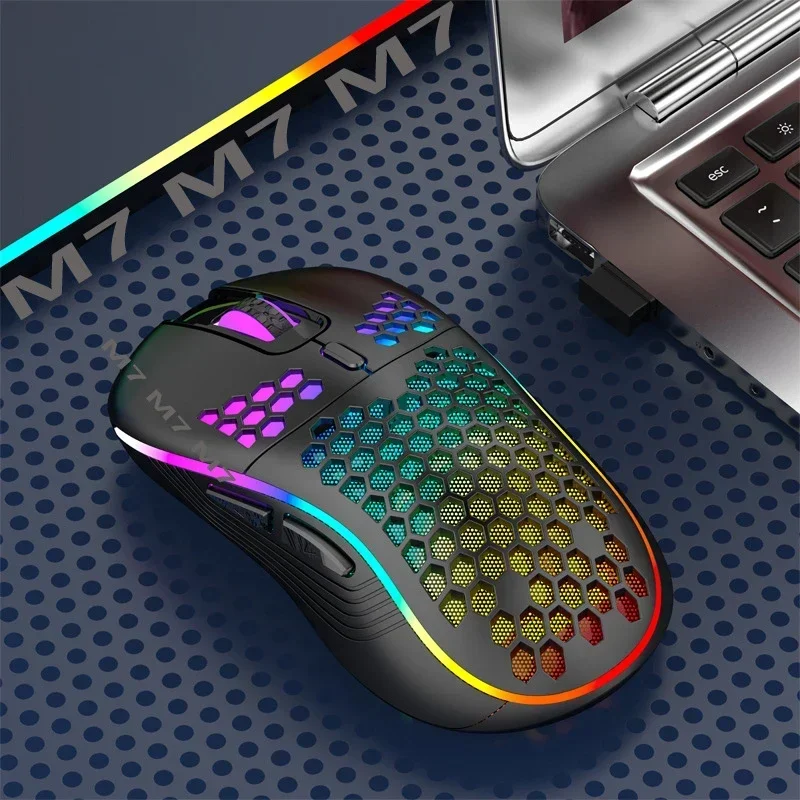 Wireless Gaming Mouse 2.4G RGB Lighting Charging Adjustable DPI Ergonomic Honeycomb Design Desktop Laptop