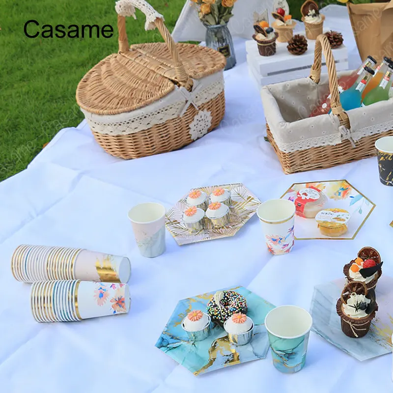 Gold Pink Luxury Paper Cups Children Birthday Party Decorations Kids Party Supplies Cups Disposable Tableware Sets Cute