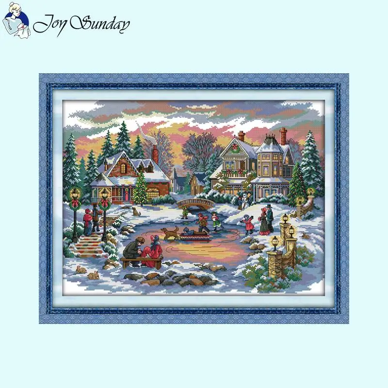 Winter Christmas Series Joy Sunday Cross Stitch Kits Aida 14CT 16CT 11CT Counted Canvas Printed Fabric Embroidery DIY Home Decor cross stitch kit