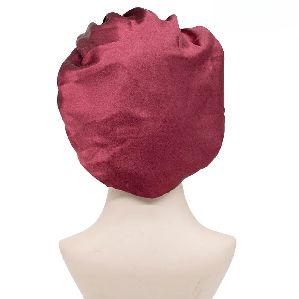 Hair Bonnet Satin Bonnet Satin Nightcap Sleeping Cap Solid Satin Bonnet Wide-brimmed Sleeping Hat Unisex Elastic Band Cap Hair Care Bonnet Shower Cap Hair Styling Tools