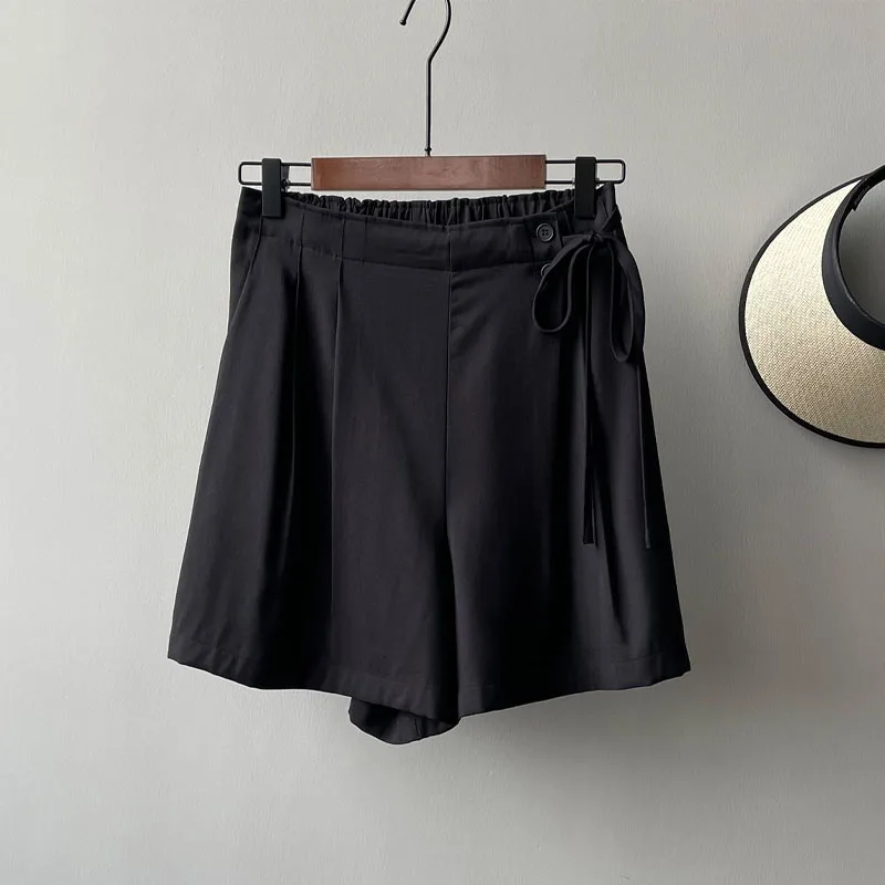 Summer Simplicity Fashion Short Sleeve Shorts 2023 Women's Clothing Lace Up Spliced Loose High Waist Solid Color Female Pants