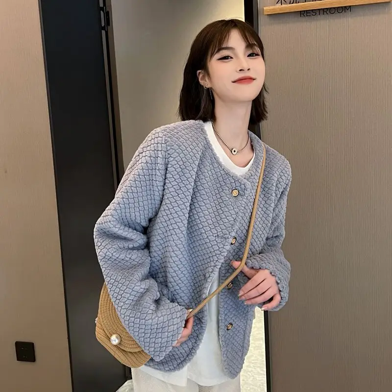 Korean New Coat Women'S Clothing Spring Cardigan Tweed Jacket Coats Loose Stylish 2024 New