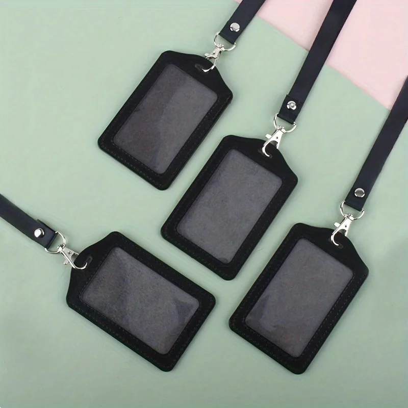 Premium PU Leather Card Holder & Lanyard - Versatile Badge and Card Organizer