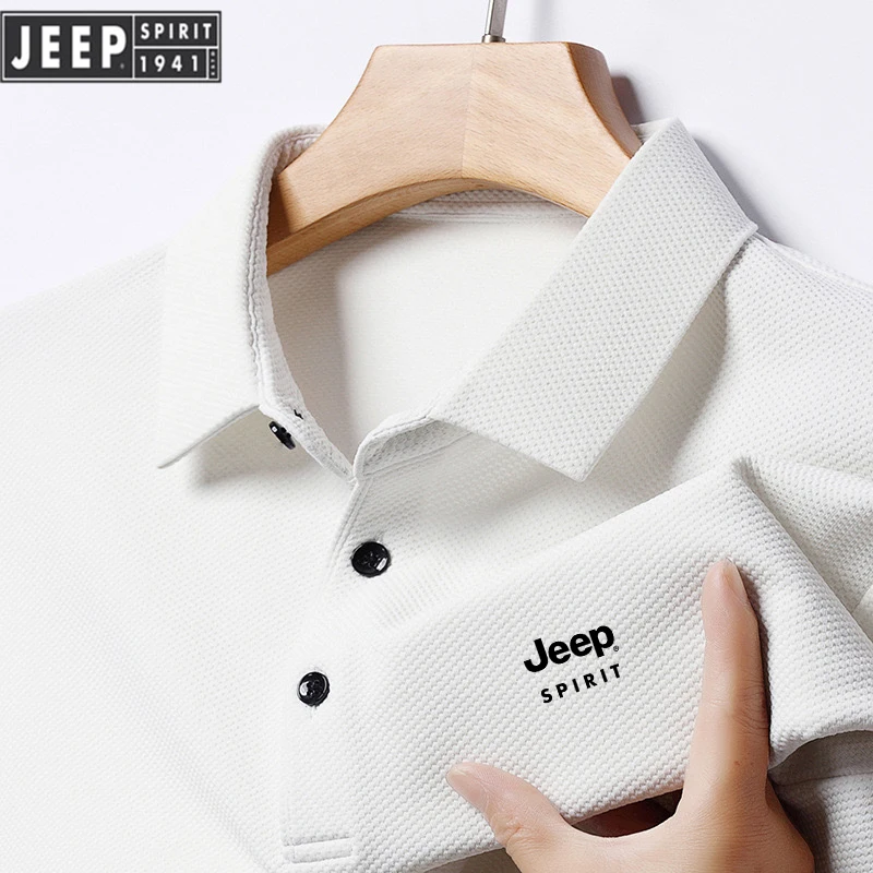 Polo Shirt Embroidered JEEPSPIRIT Autumn Waffle Fabric Polo Shirt Men's Breathable Top Business Casual Long Sleeved Polo-shirt for Men