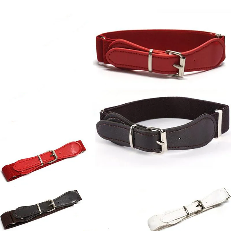 Fashion Children Candy Color Belt Girls/Boys Elastic Waist Belt Metal Pin Buckle Kids PU White/Red Belts