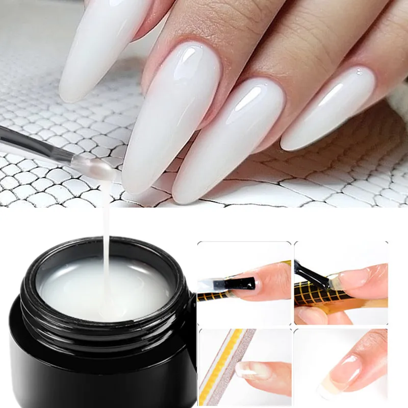 2 pezzi Gel di estensione delle unghie bianco trasparente Nude Glitter Building Gel UV per unghie estensioni delle dita suggerimenti per le unghie French Manicure