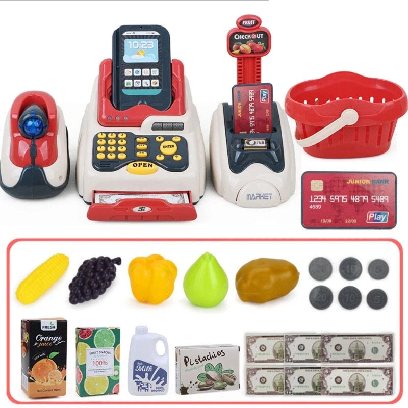 Kids Checkout Counter Supermarket Cash Register Toys Children Role Play Cashier Props Pretend Play Game Boys Girls Birthday Gift 2