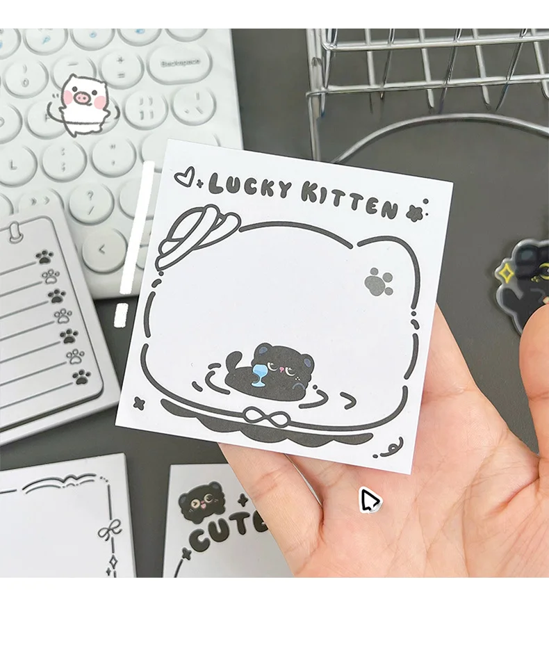 50 Blatt Kawaii-Katze, nicht klebendes Sammelalbum, niedlicher Cartoon-Quadrat-Notizblock, Nachrichtenbuch, Schule, Büro, Studenten, Schreibwaren – Detail 8