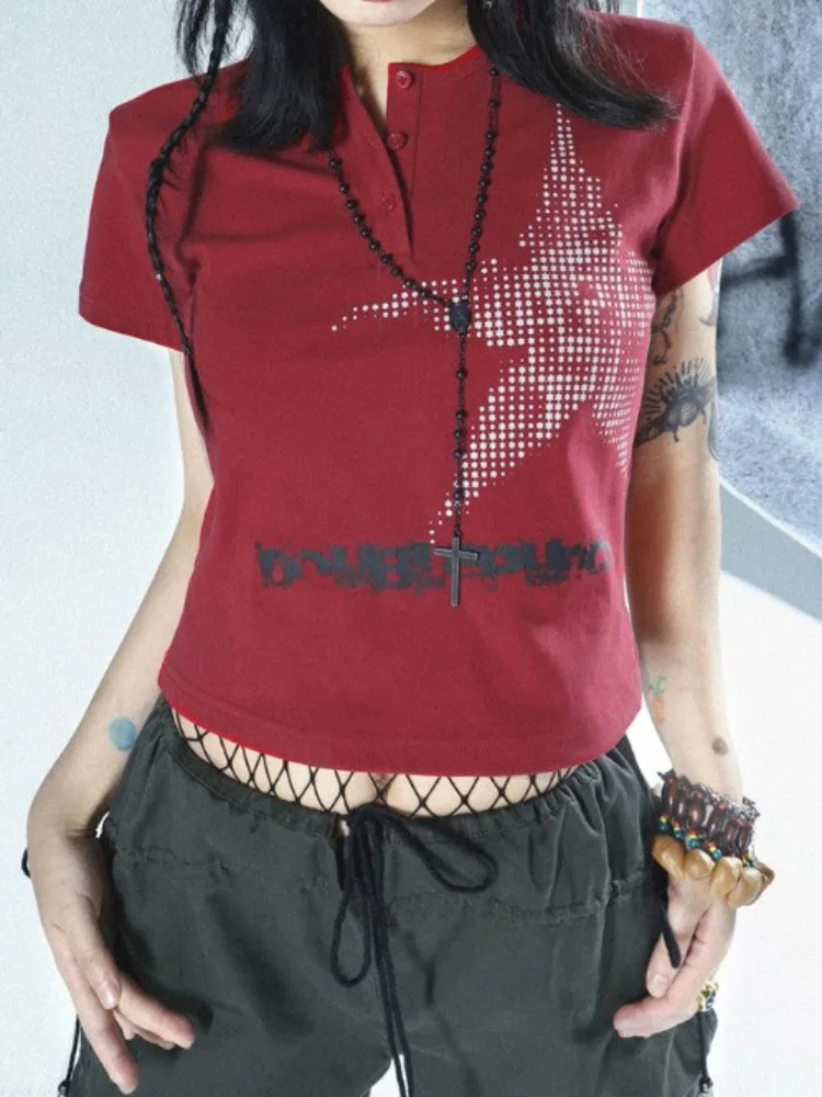 

Deeptown Y2k American Retro Harajuku Crop T Shirt Women Japanese Hotsweet Slim Graphic Cropped Top 2023 Autumn Korean Fahsion