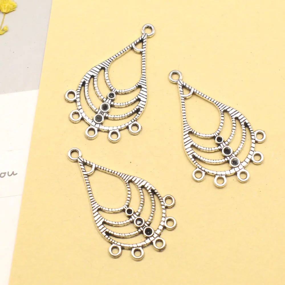 

5pcs 23x37mm Water Drops Earring Connector Pendant Diy Craft Supplies Handmade Jewerly Antique Silver Color