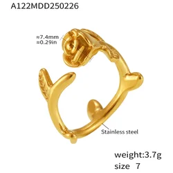Elegant Gold Plated Stainless Steel Rose Ring - No Rust Jewelry Gift - 7 Adjustable (Gold)
