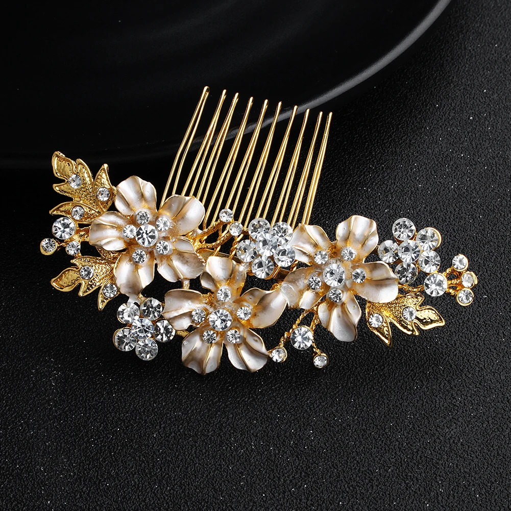 Gold/Silberfarbene Metall-Haarkämme, handgefertigte Hochzeits-Haarkämme für Bräute, blumenförmige Haarspangen, Hochzeits-Accessoires – Detail 6