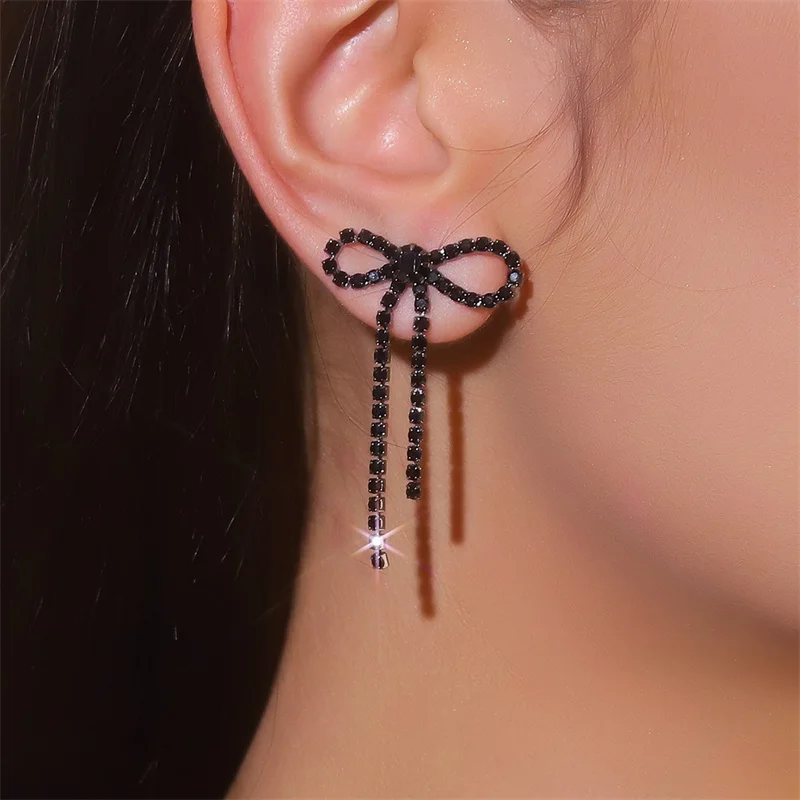 Rhinestone Bowknot Drop Earrings Women Multicolor Bow Tassel Dangle Earring Girls Wedding Party Jewelry Gift