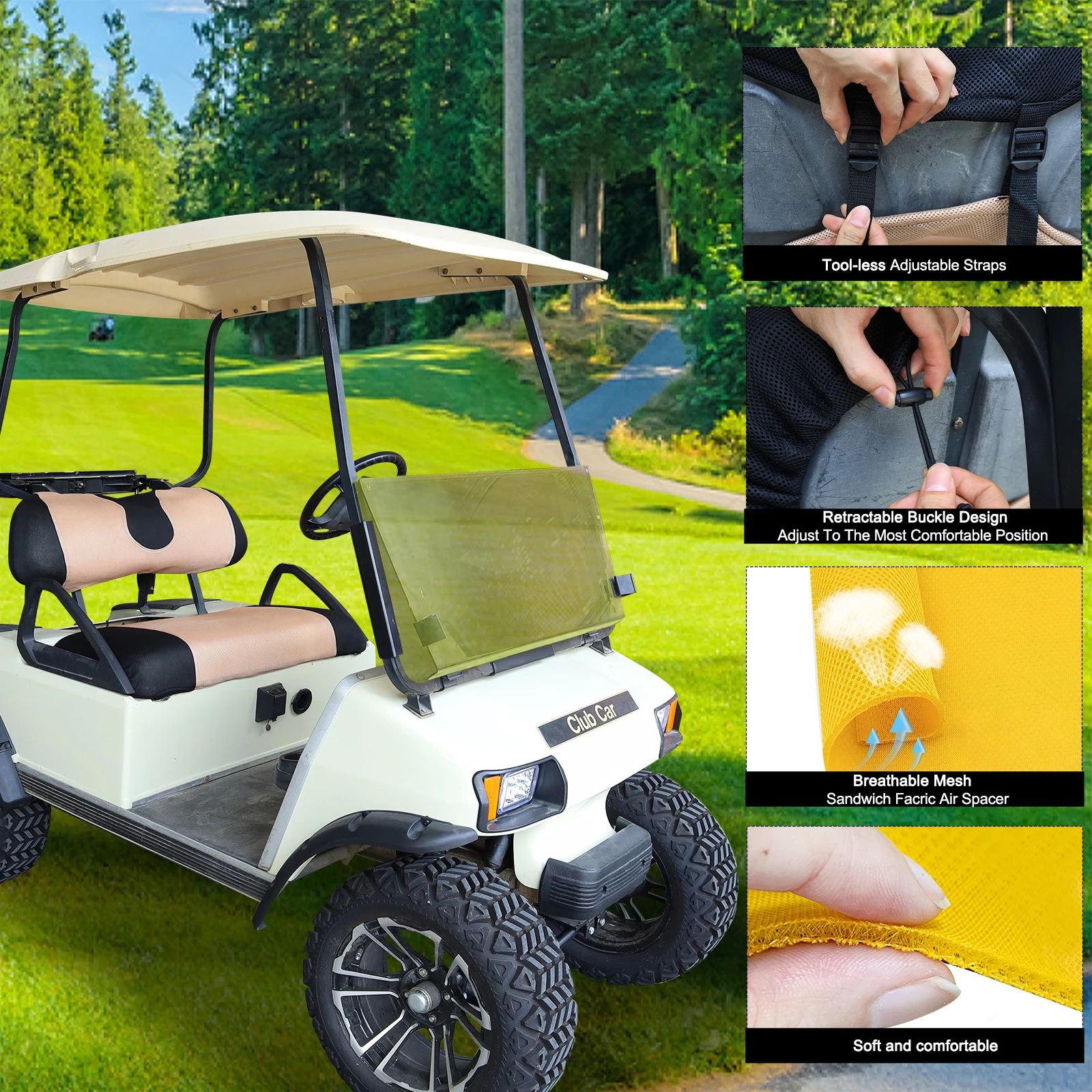 Fashion Cushion Cover Golf Cart Accessories Seat Cover Set Heat Washable Polyester Mesh Cloth for Club car / EZGO / Yamaha golf cart seat cover