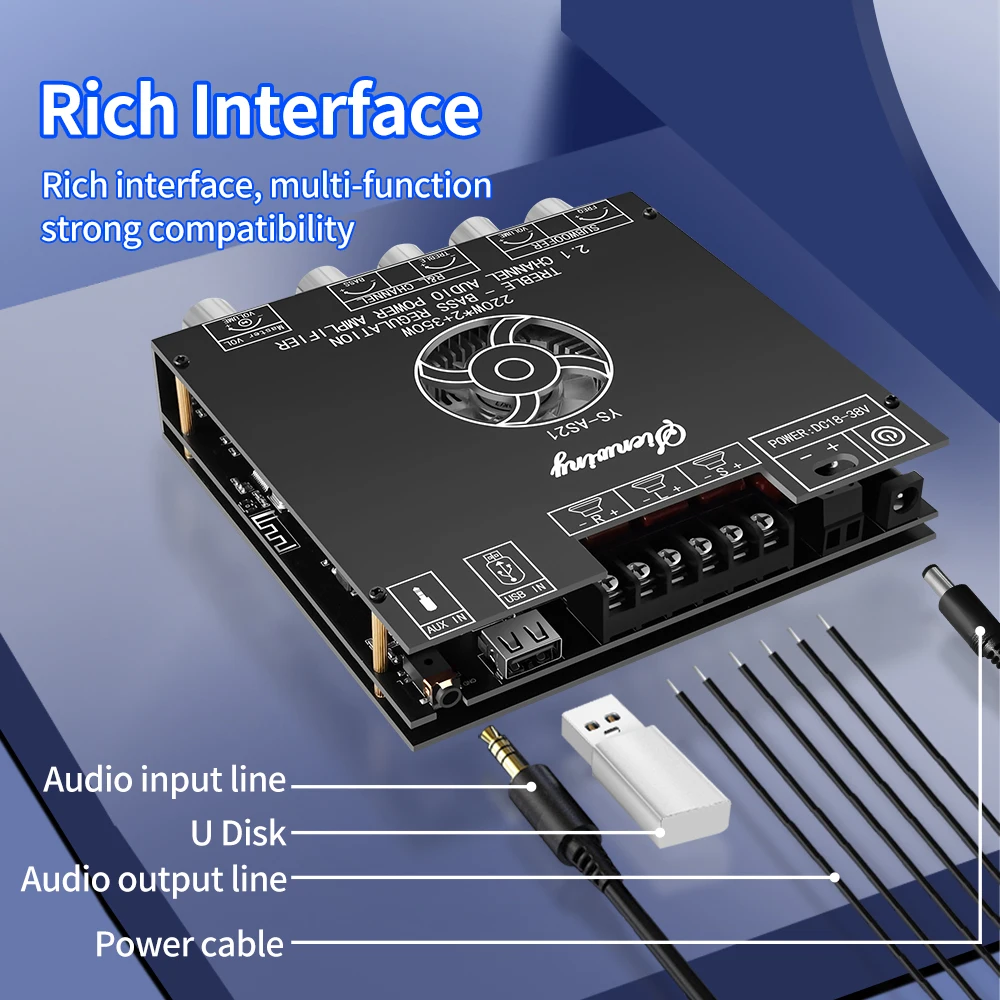 YS-AS21 2*220W+350W Channel BT Digital Power Amplifier Board Amp Subwoofer Treble Bass Audio APP TPA3251 Bluetooth 5.1