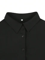 Plus Size 2025 Spring and Summer New Women's POLO Collar Pleated Casual Single Row Button Shirt Blouse Solid Color - Image 6