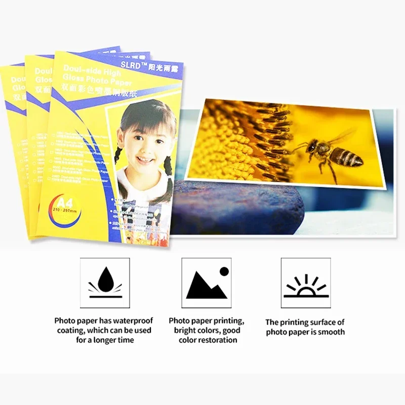 양면 하이 글로스 인화지 잉크젯 인쇄, 글로스 코팅 용지 잉크, 속건성 및 깔끔한 고품질, A4 A3 A3 +, 50