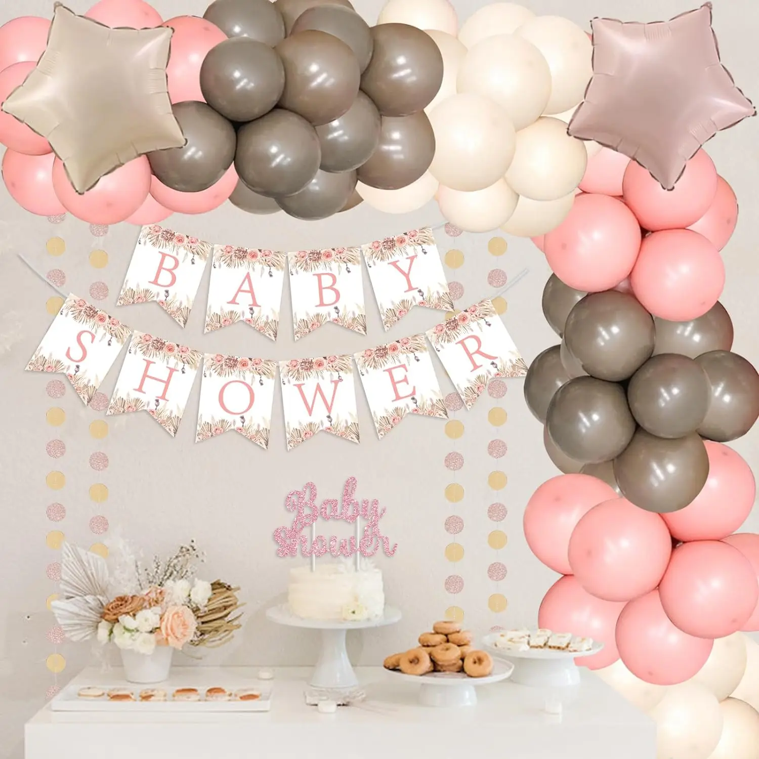 

Cream Balloon Boho Banner Circle Dot Garland Cake Topper Mummy toBe Sash Pregnancy Announcement Baby Shower Party Decor Supplies