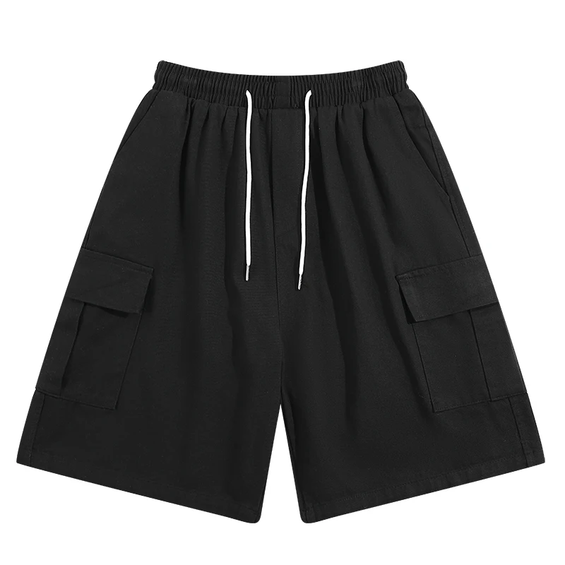 

2022 Summer Hong Kong Style Retro Casual Cotton Overalls Shorts Male Youth Loose Ruffian Handsome Drawstring Five-point Pants