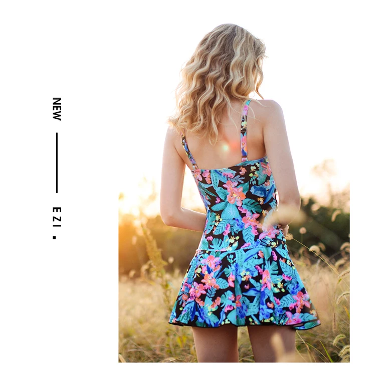 Julysand Women's One-Piece Swimsuit Lady Flower Skirt BathingSuit Sexy BackLess High-end Woman Swimwear