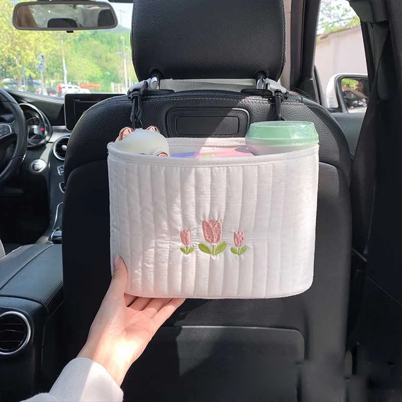 2Pcs Car Seat Back Cartoon Bear Pack Bag Hanging Organizer Collector  Storage Box Car Interior Accessories Cute Toy Storage