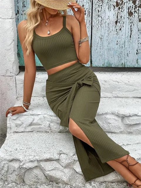Summer Versatile Commuting Fashion Simple Solid Color Suit Women's Slim Slimming Suspender Vest Split Tie Skirt Two-piece Set 4 Summer Versatile Commuting Fashion Simple Solid Color Suit Women's Slim Slimming Suspender Vest Split Tie Skirt Two-piece Set 4