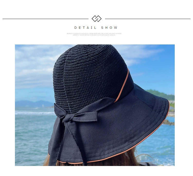 Summer Women Bow Bucket Hat Wide Brim Floppy Sun Hats Foldable Anti-UV Beach Solid Color Net Mesh Top Sun Sunscreen Cap Bonnet ladies bucket hat