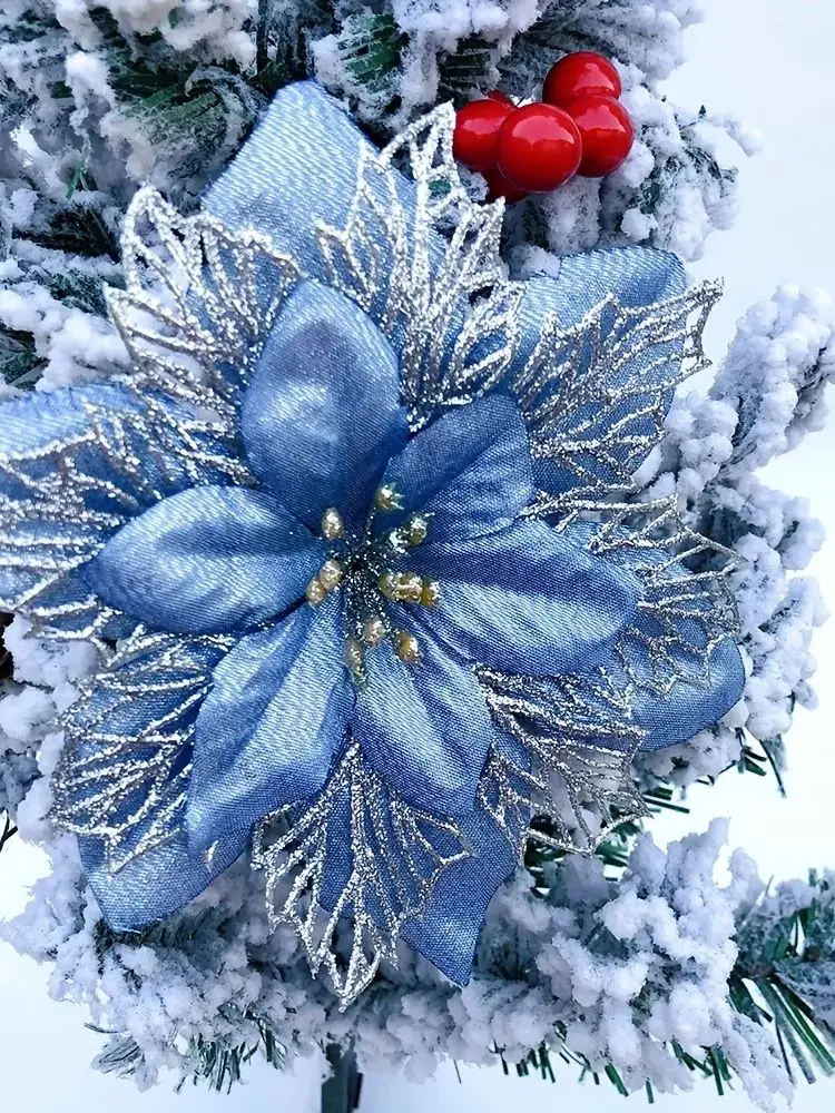 24er-Pack Weihnachtsstern-Weihnachtsdekorationen mit künstlichen Blumen für Baum, Kränze, Feiertagsfeiern und Hochzeitsdekoration – Detail 3