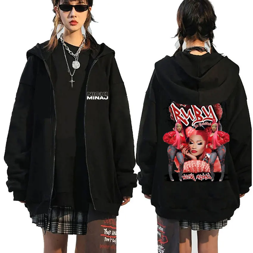 Sudadera Con Capucha Para Hombre Y Mujer, Chaqueta De Gran Tamaño Con Cremallera Y Estampado De Rapper, Nicki Minaj, Álbum De Música, Red Ruby Da Slee