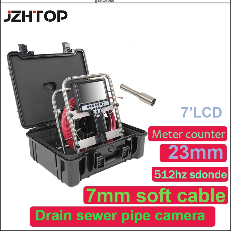 7mm Soft Cable Short Spring 23mm 512hz Sonde Pipe Sewer Drain Inspection Camera Endoscope Borescope 7'LCD Monitor Meter Counter 1m 2m 3m cable endoscope camera 2 3 lcd monitor led waterproof pipe tube inspection borescope handheld 8 5mm endoscope camera