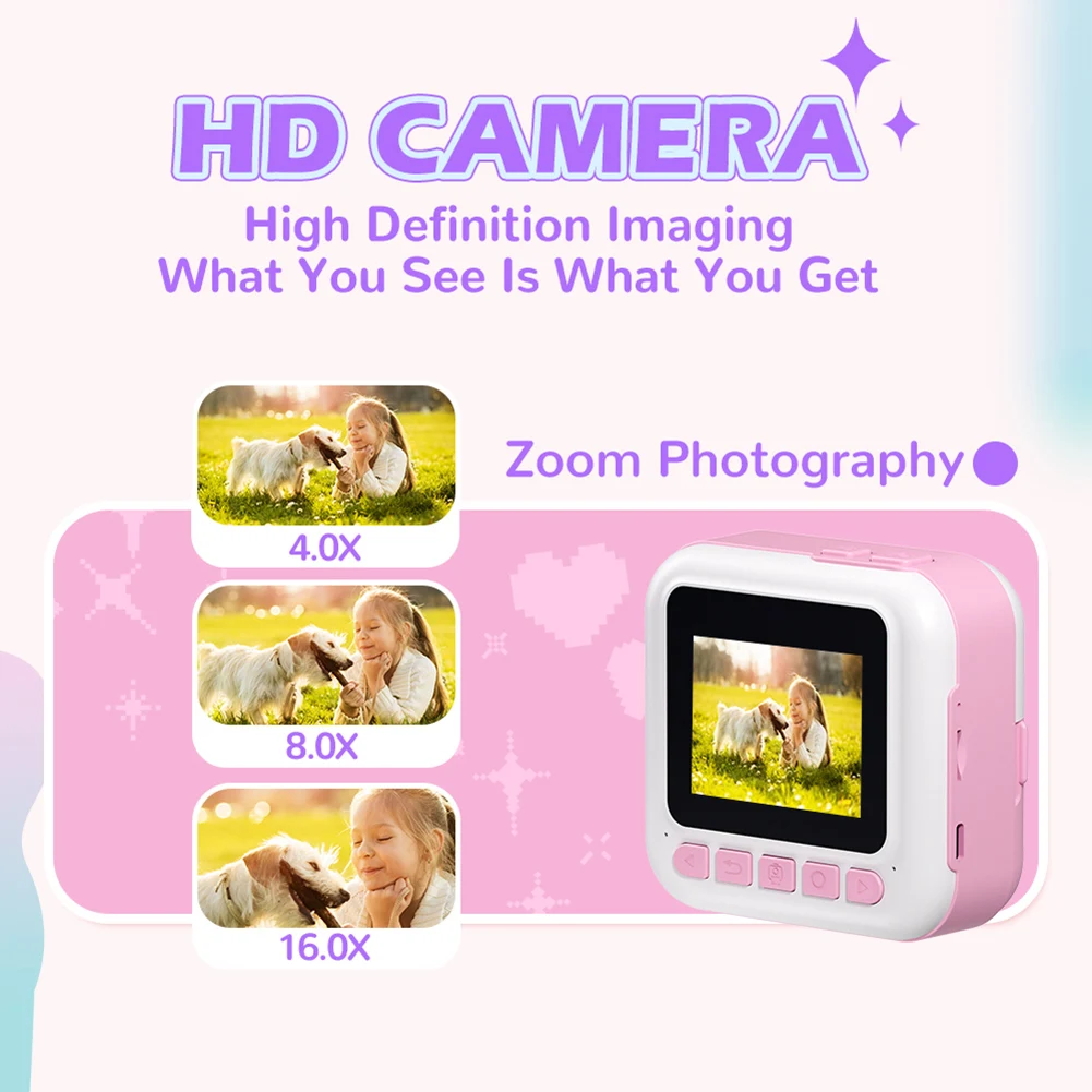 어린이용 미니 즉석 인화 카메라 2.4인치 화면 어린이 카메라 48MP 1080P 비디오 사진 인쇄 카메라 (3-12세 남아, 여아용)