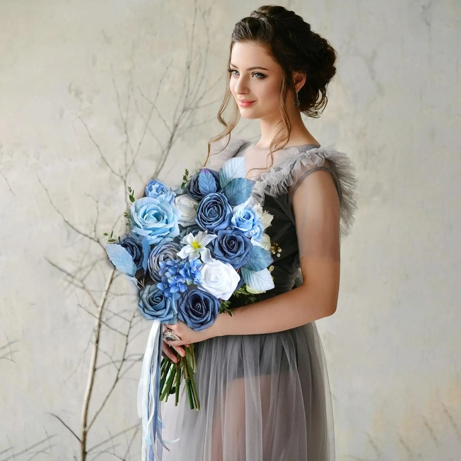 Ling's Moment - Set Fiori Artificiali In Schiuma Blu Navy Per Bouquet E Centrotavola Fai Da Te - 3