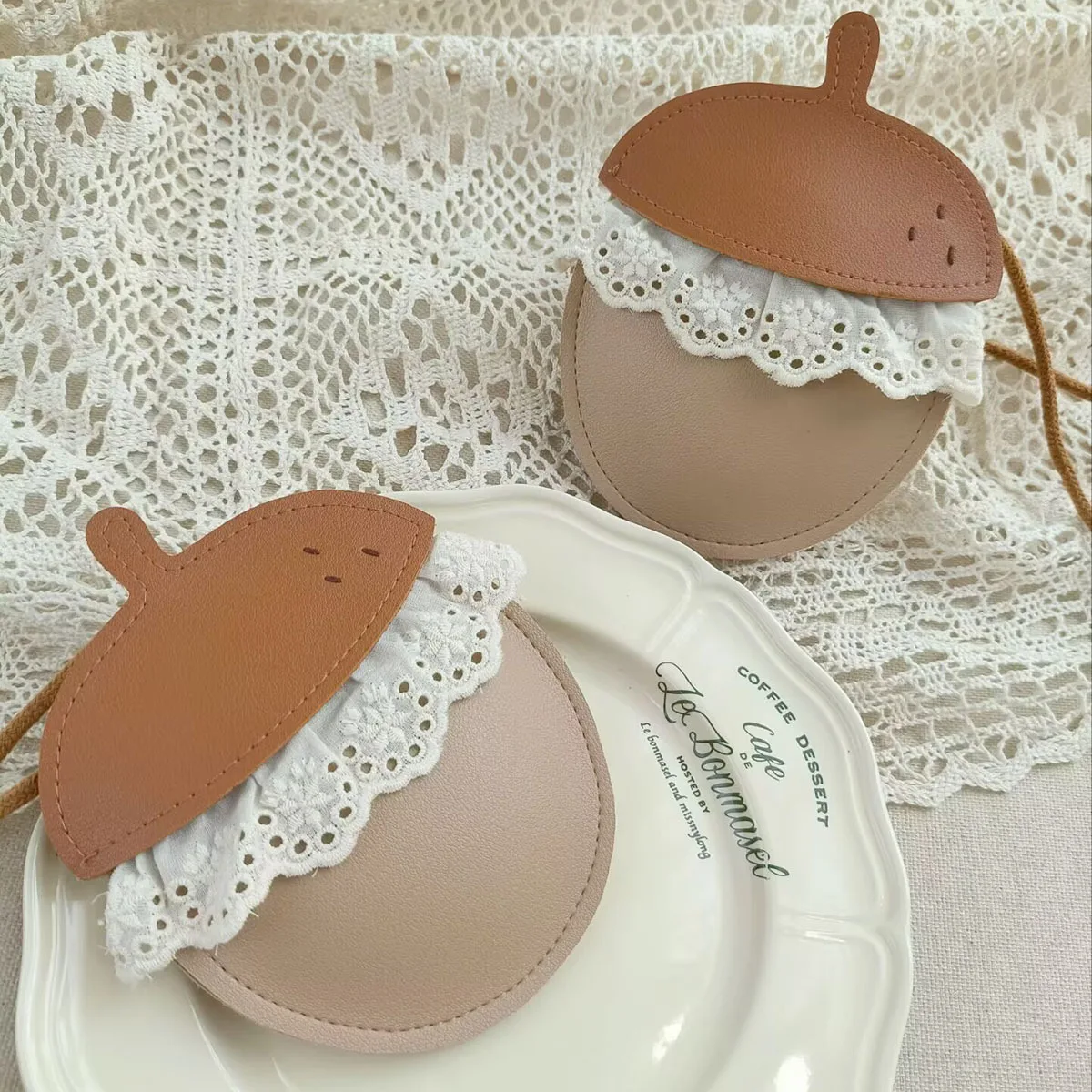 New Cartoon Sweet Mini Kids Bags for Toddler Girls Cute Acorn Crossbody Bag PU with Lace  Creative Handmade Bags Children's Gift 1