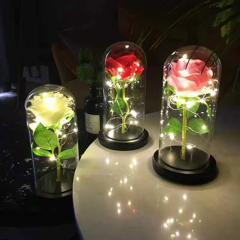 LED Rose Eternal 24K Gold Leaf Flower with Dome String Lights Home Decoration Christmas Valentine's Day Gift Wedding Decoration