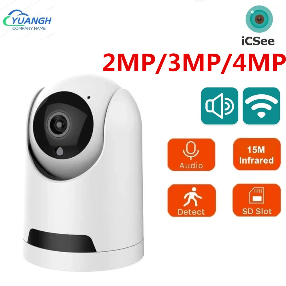 4MP ICSee Security WIFI Camera Indoor CCTV Two Ways Audio Wireless Smart Home MINI Camera Color Night Vision 5mp wifi ip camera indoor smart home camhi app two ways audio 355 degree rotation pan tilt wireless cctv camera with rj45 port