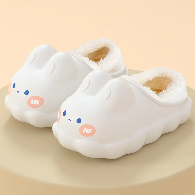 

Velvet Cotton Slippers For Cute rabbit Warm Women Home Slippers Winter Cartoon Indoor Waterproof Anti Slip Thick Soles Slipper