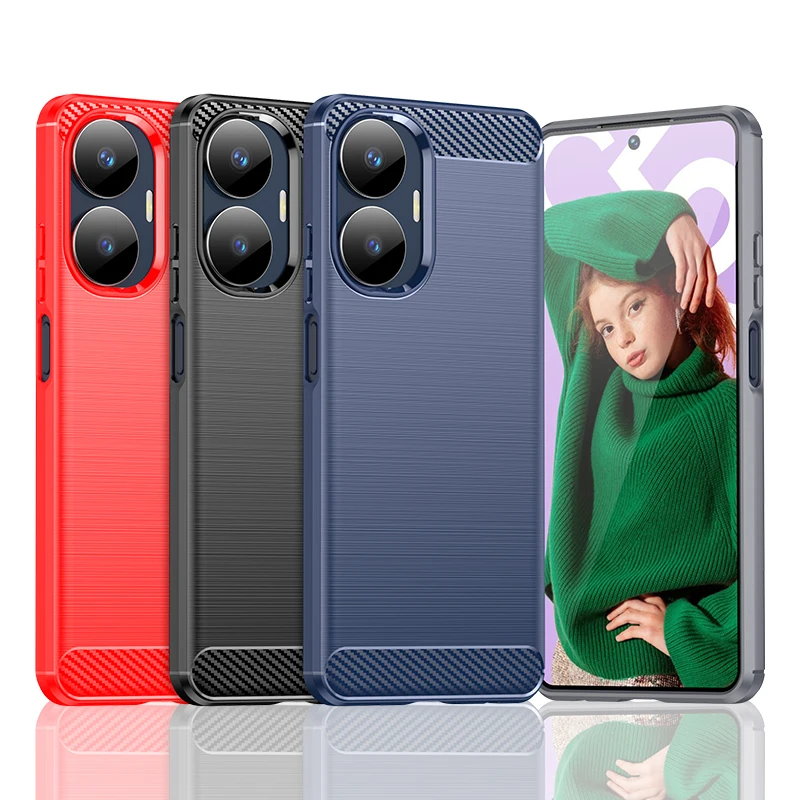 

For Realme C55 Case Soft Silicone Carbon Fiber Shield Protective Case For Realme C55 C35 C31 C30S C33 Case For Realme C55 Cover