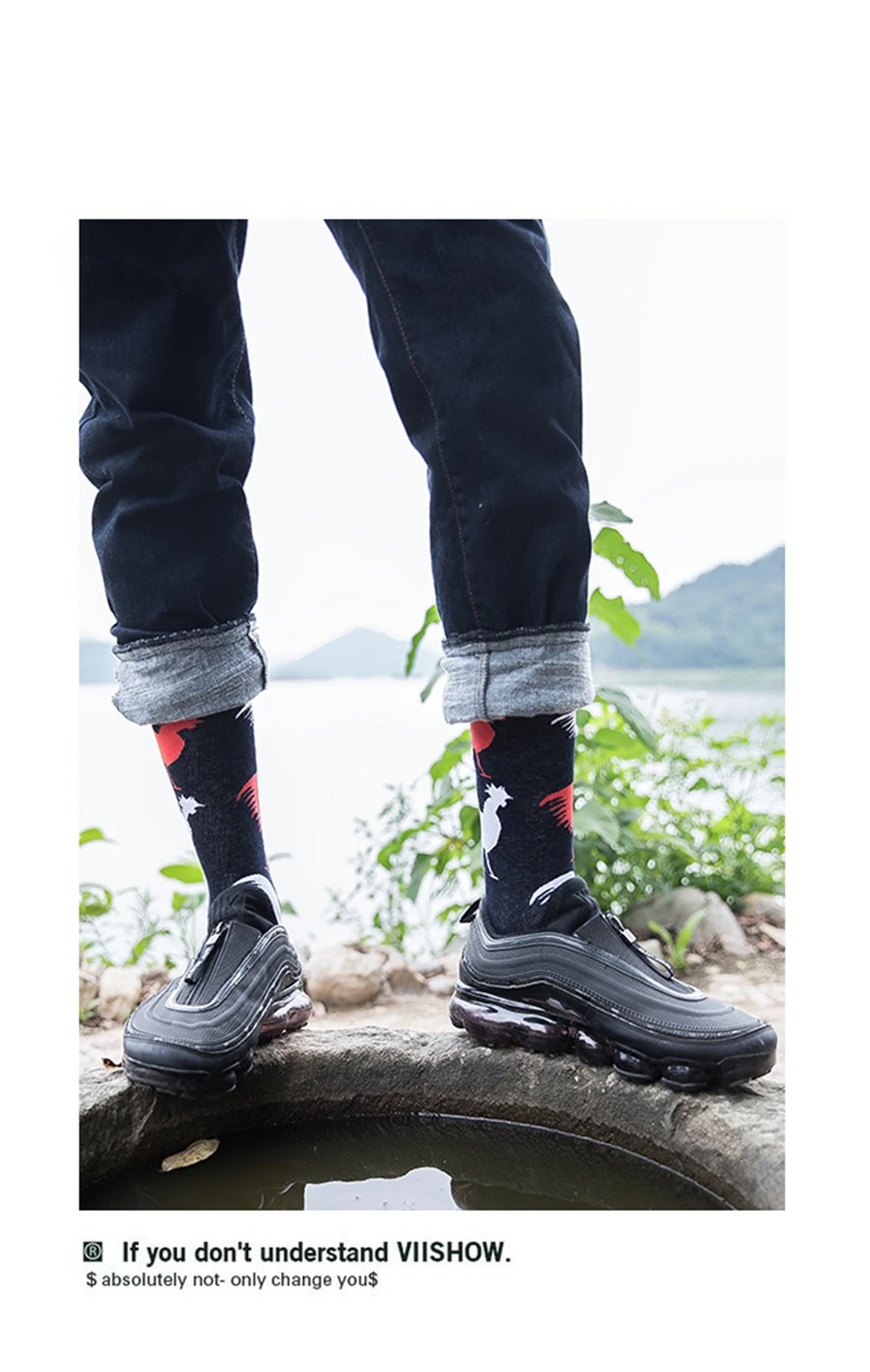 Neue Männer Kunst Harajuku Jacquard Crew Straße Abstrakte Geometrie Hahn Blätter Pfeil Welligkeit Hip Hop Business Glücklich Socken Dropship – Detail 10