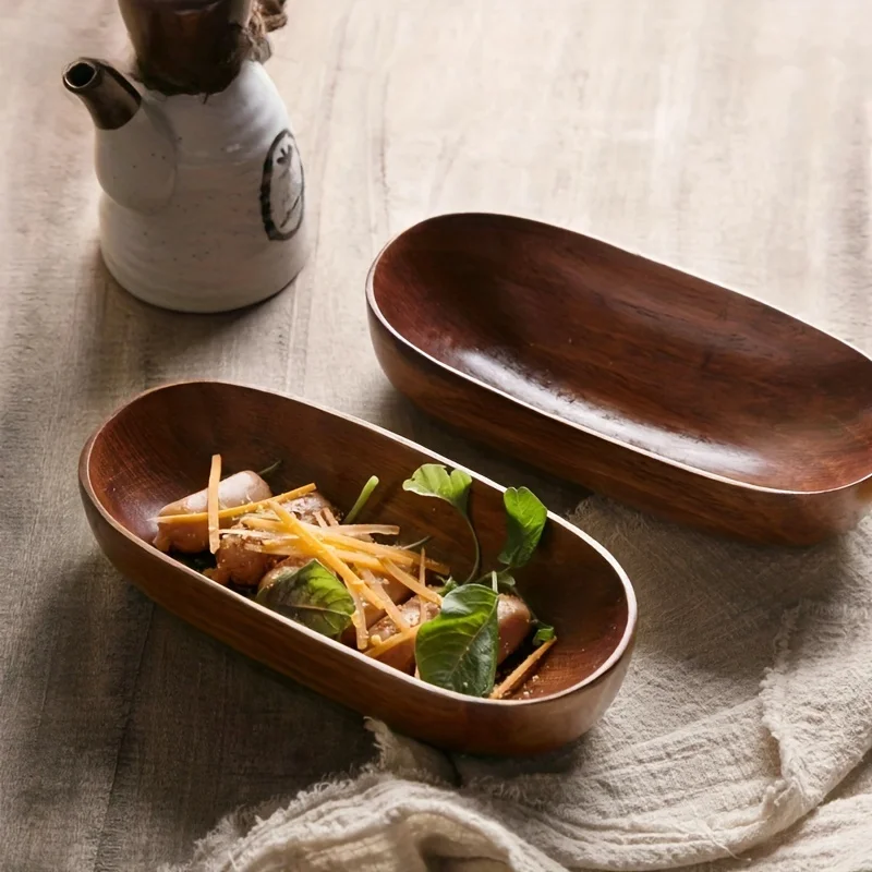 1pc Wooden Napkin Holder, Boat-shaped Kemu Rectangular Pastry Plate, Solid Wood Small Tray, Sushi Plate, Dried Fruit Plate