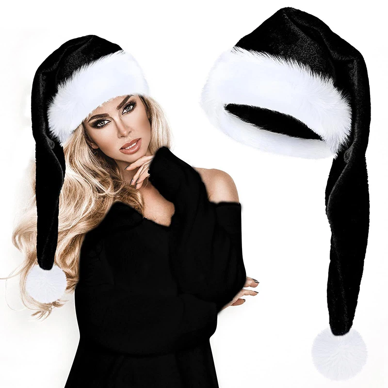Christmas Beanie Hat 1PC Black Red Plush Santa Novelty Hat Kids Christmas Decorations For New Year Home Santa Claus Gift Party Supplies