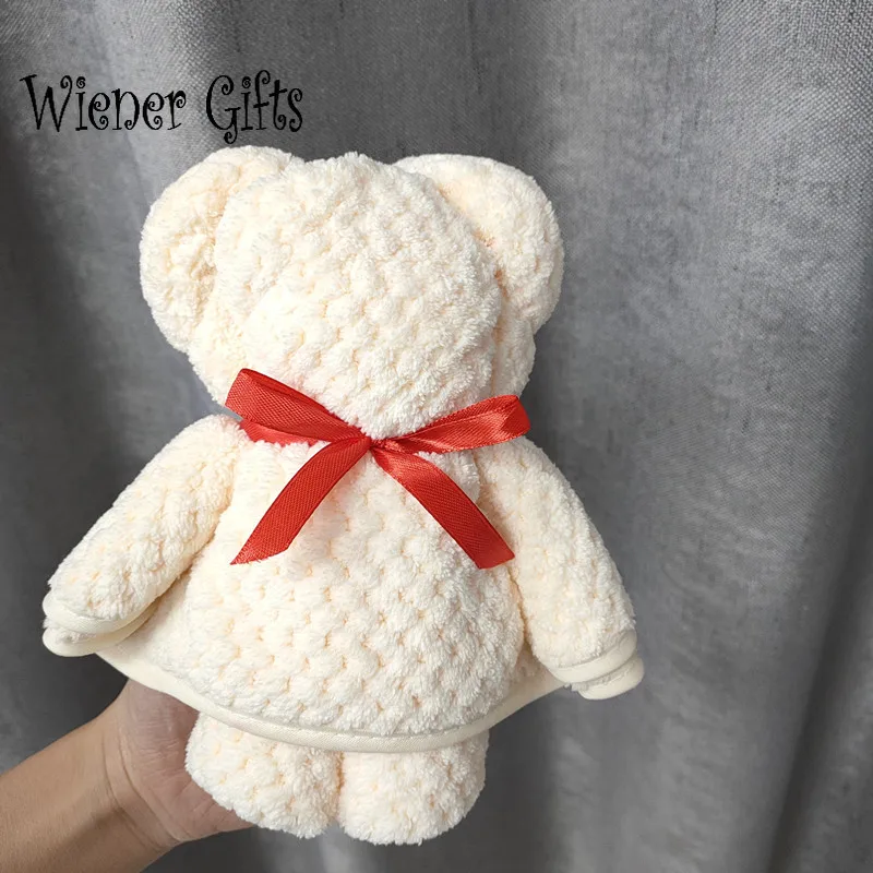 75x35cm Coral Velvet Fleece Bear Hand Towel With Bag Absorbent Face Wedding Business Holiday Gifts Bathroom