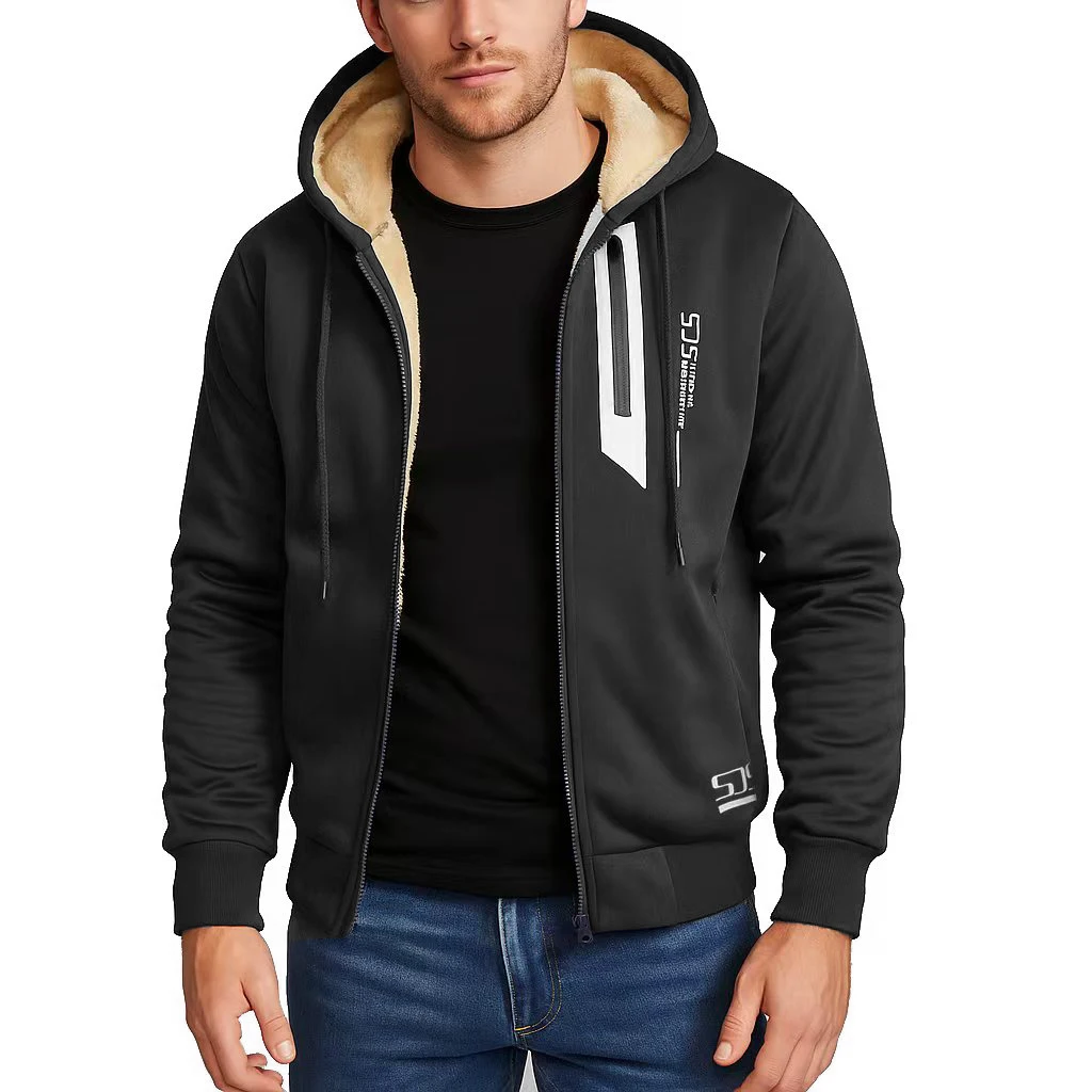 Animal Game Fleece Hoodies for Men Full Zip Up Sweatshirt Thick Sherpa Lined Hooded Heavyweight Jacket Casual Thick  Sweatshirts