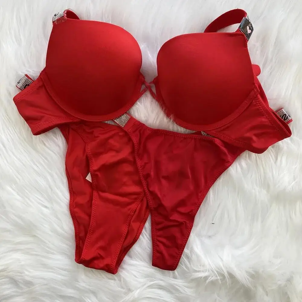 Women's underwear underwear thong 3-piece set sexy rhinestone women's bra set women's underwear thong wholesale free shipping