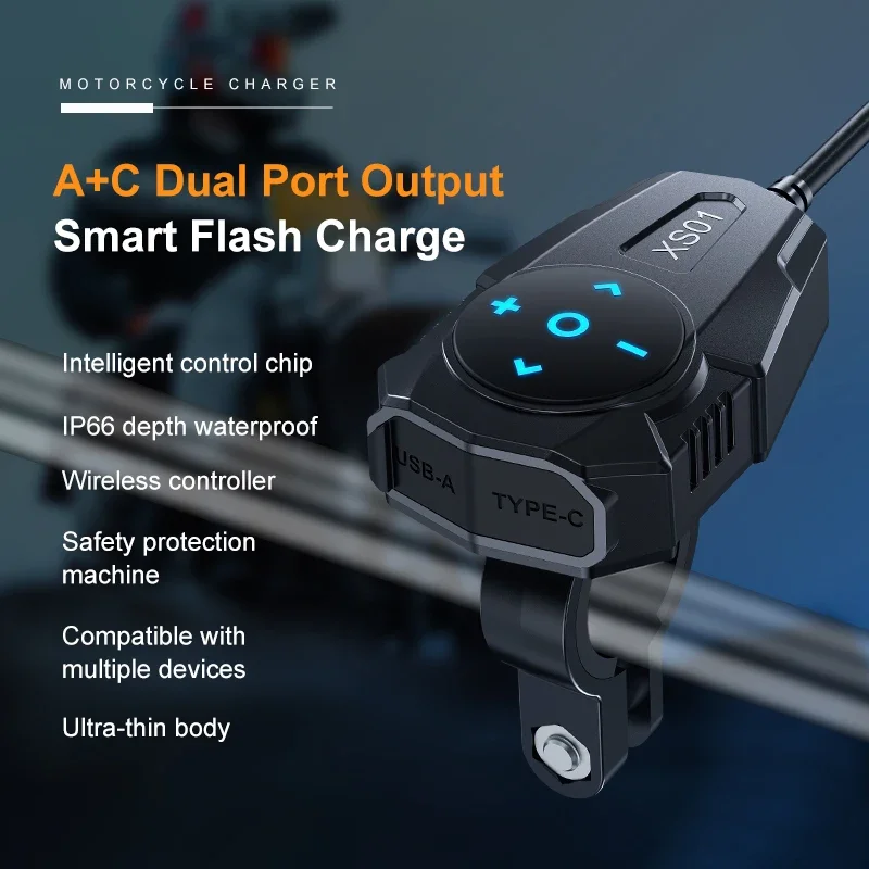 Caricatore USB per Moto 24W USB-A 30W Tipo C Ricarica Rapida IP67 Impermeabile con Supporto per Manubrio Caricatore Digitale per Telefono - Image 3