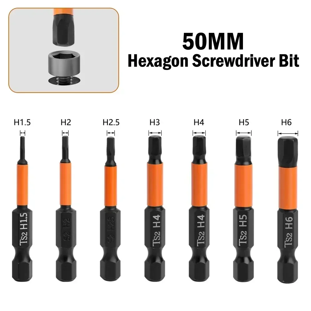 Screwdriver Bit 1pc 50mm Hex Head 1/4 Hex Quick Change Impact Driver Magnetic Drill Bits H1.5 H2.0 H2.5 H3 H4 H5 H6