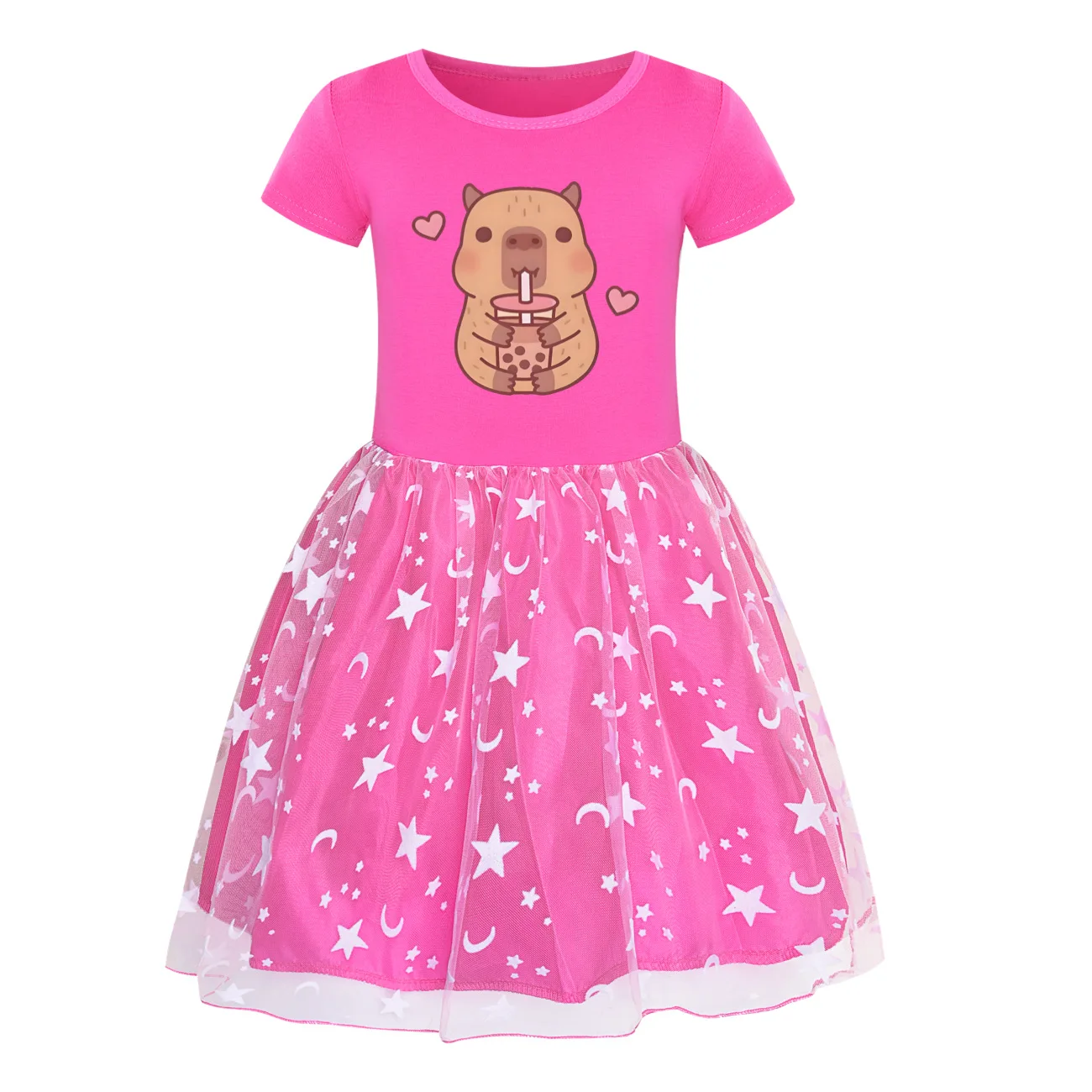 Capybara Druck Kleidung Kinder Lange Ärmel Casual Kleider Kleinkind Mädchen Baumwolle Regenbogen Volle Spitze Kleid Kinder Party Vestidos – Detail 3