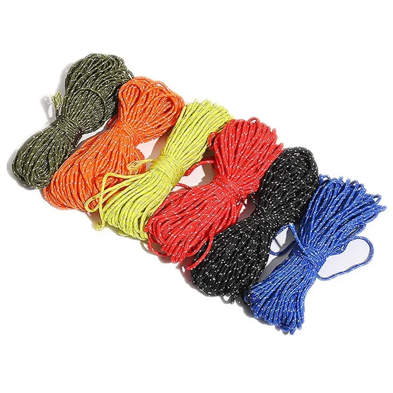 20m 2.5mm Reflective Paracord Tent Cord Rope Camping Awning Rope Runner Guy Line outdoor tent ropes camping tent accessories camping clothesline rope