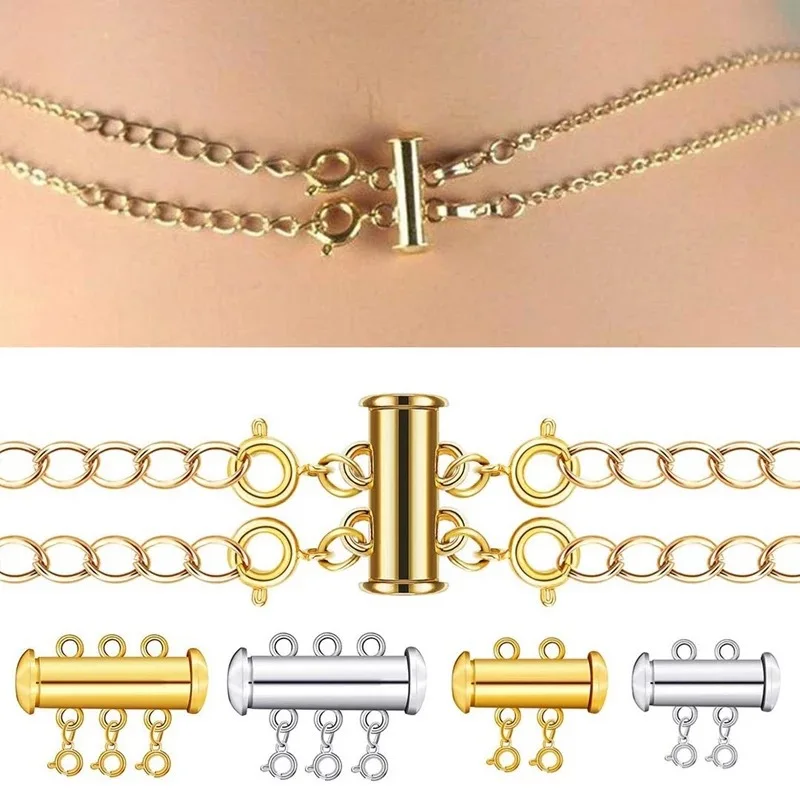 2pcs Round Tube Locks Multi-row Chain Connector with Spring Ring Clasp for DIY Bracelet Jewelry Making Necklace Accessories